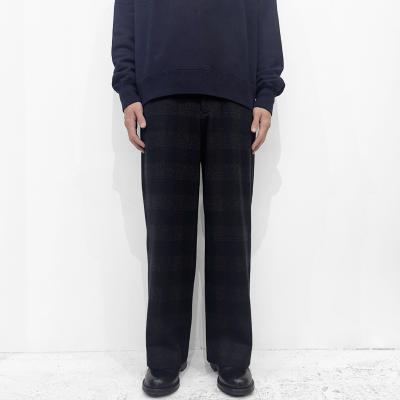 URU [ WOOL GLENCHECK WIDE PANTS ] D.NAVY