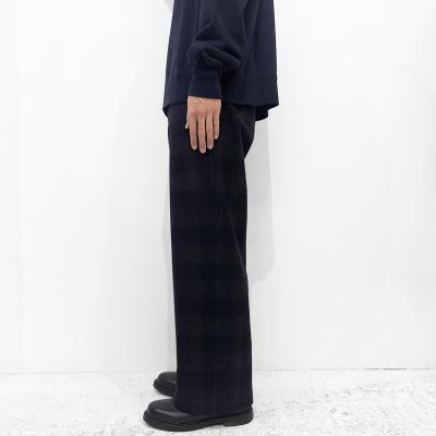 URU [ WOOL GLENCHECK WIDE PANTS ] D.NAVY
