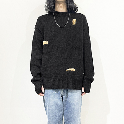 refomed [ GRANNY REPAIR KNIT SWEATER ] BLACK