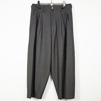YANTOR [ Chambray Wool 2tuck Wide Pants ] GREIGE