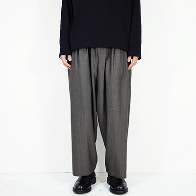 YANTOR [ Chambray Wool 2tuck Wide Pants ] GREIGE