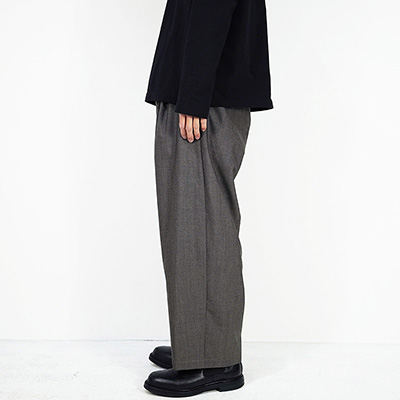 YANTOR [ Chambray Wool 2tuck Wide Pants ] GREIGE