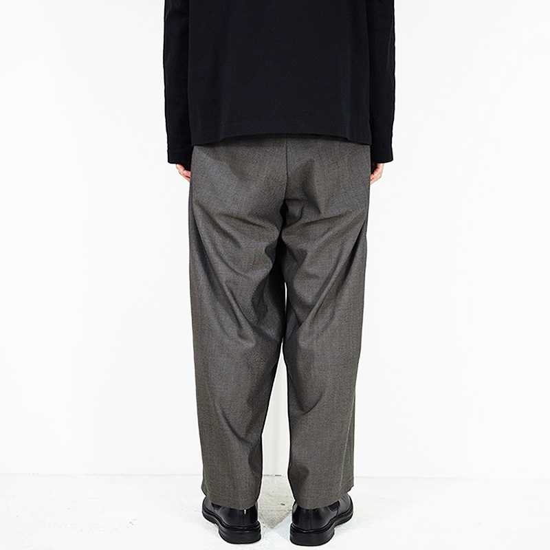 YANTOR [ Chambray Wool 2tuck Wide Pants ] GREIGE