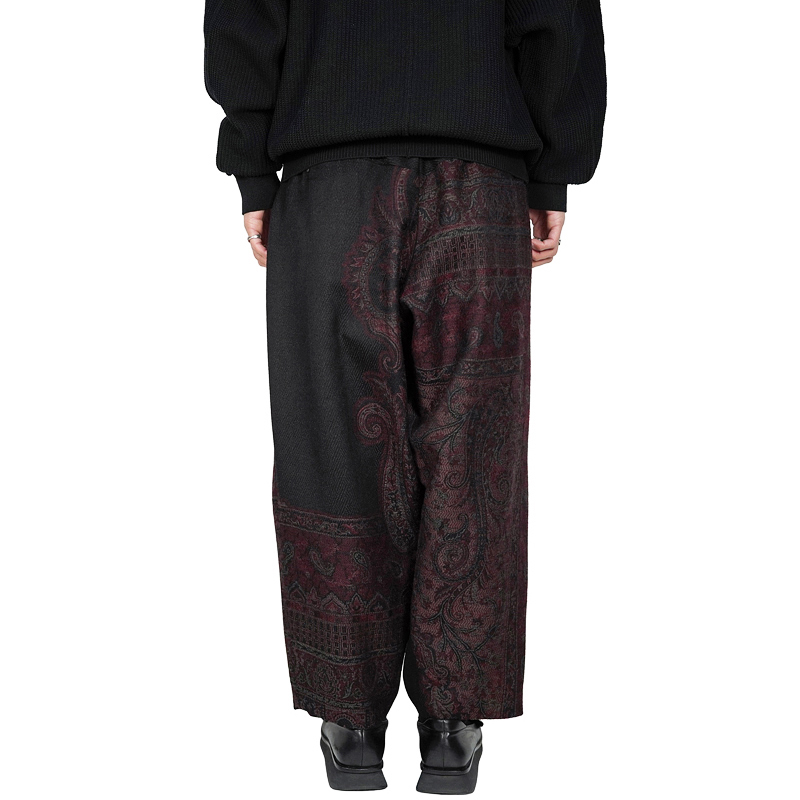 YANTOR [ Tibetan Paisley Jacquard Wool 2tuck Fall Pants ] RED