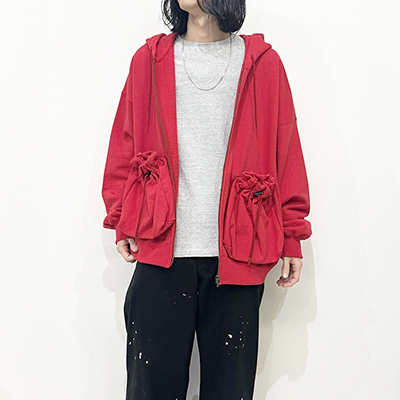 refomed [ "KINCHAKU" ZIPUP HOODIE ] RED