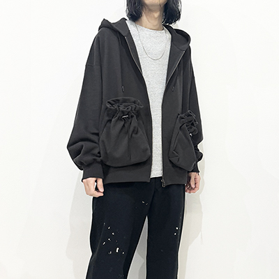 refomed [ "KINCHAKU" ZIPUP HOODIE ] BLACK